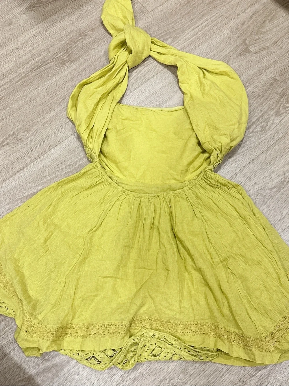 Free People Strapless Lace Bodice Yellow Mini Dress - Picture 4 of 5